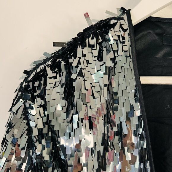 NWOT H&M Blue Rectangle Paillette Sequin Fully Lined Jacket - Picture 4 of 6